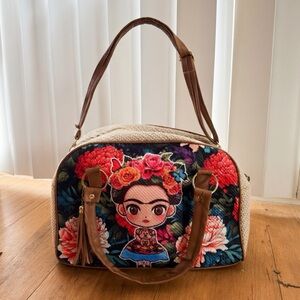 Frida Kahlo Floral Graphic Tote Bag - Brown and Multicolor